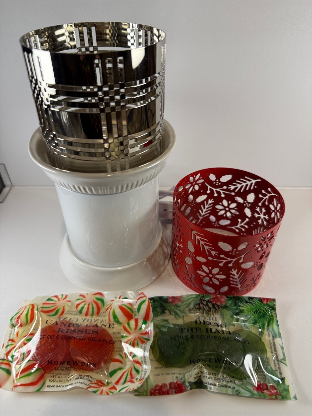 Fragrance Warmer Red & Silver Metal Sleeves & 4 Melts Electric by Harry Slatkin